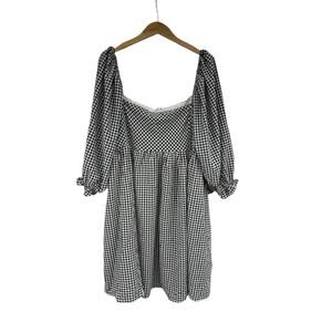 Sweet Lemon Boutique Gingham Milkmaid Style Puff Sleeve Short Dress Womens 2XL